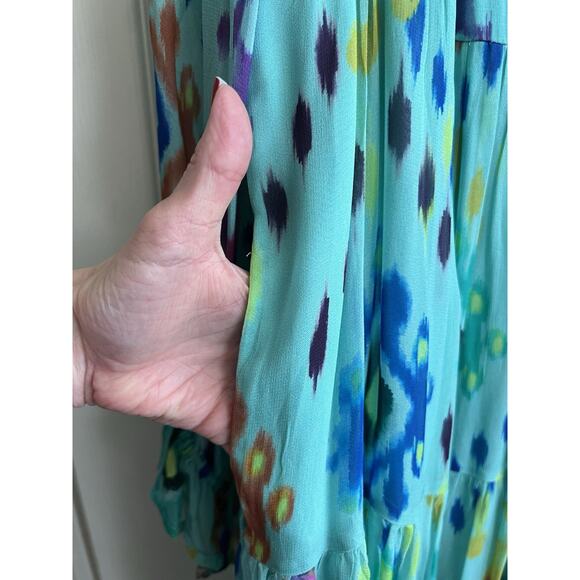 ANTHROPOLOGIE Serenade Turquoise Ikat Pullover Boho Maxi Dress Sz M *FLAW* - Picture 8 of 15